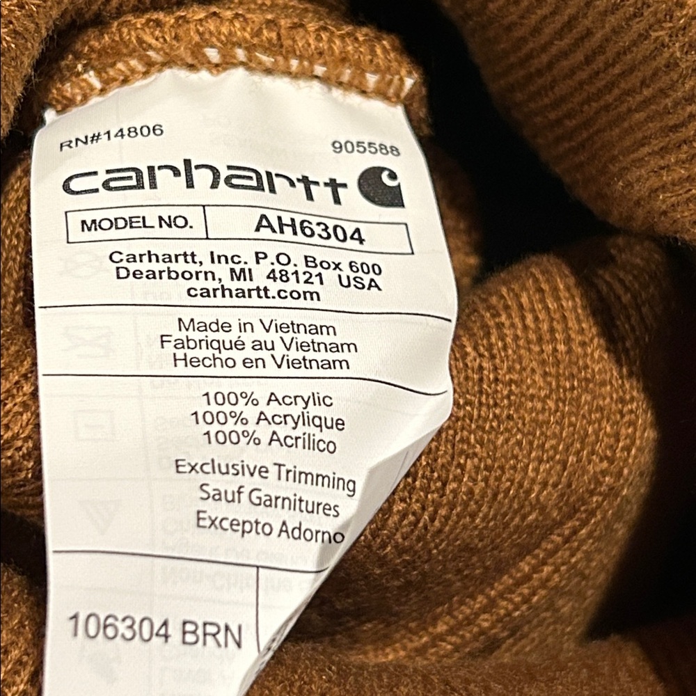 Carhartt Knit Beanie Embroidered AOP Logo Carhartt Brown AH6304 106304-BRN OS - Picture 6 of 6